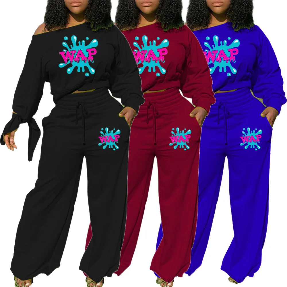 2021 Fall Women's Casual Solid Color Printed Long Sleeve Knotted Wide Leg Pants 2-Piece Set
2021 Fall Women's Casual Solid Color Printed Long Sleeve Knotted Wide Leg Pants 2-Piece Set
