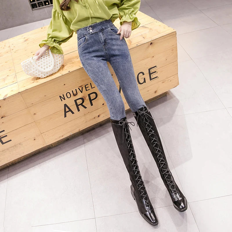 

2020 Will show thin joker chic jeans female han edition of autumn new fund irregular tall waist tight foot trousers