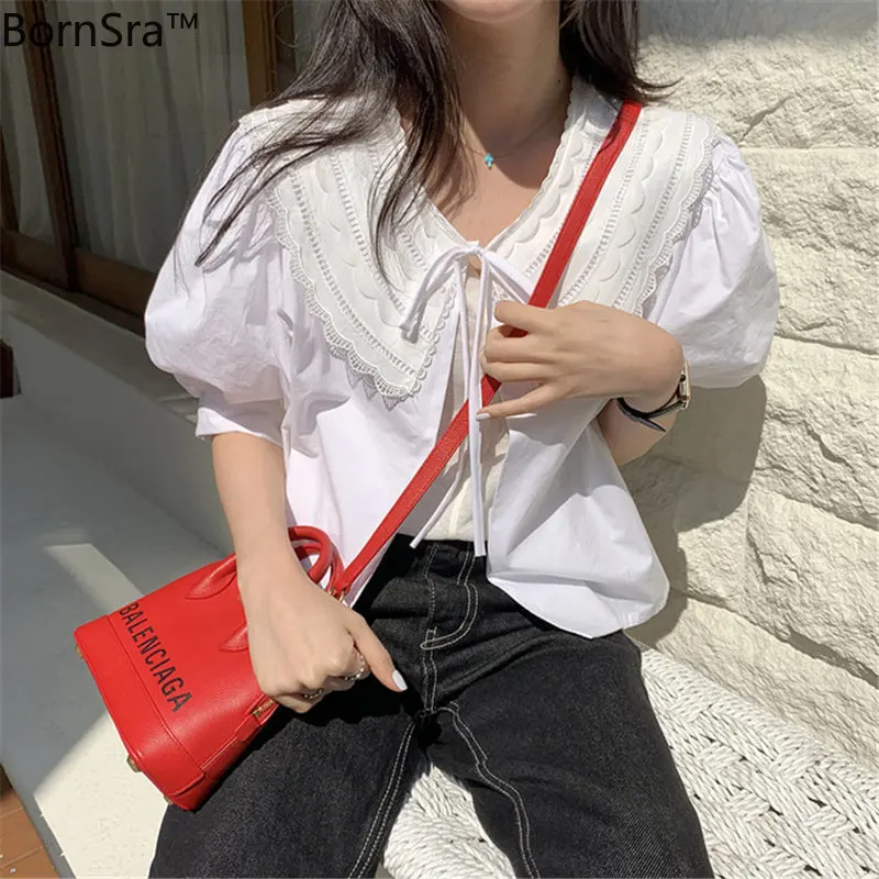 bornsra Hot Sweet Puff Sleeve Cute Lace 2020 Chic New Arrival Color-Hit Lace Up Vintage Women Short Shirts All Match Blouses 
bornsra Hot Sweet Puff Sleeve Cute Lace 2020 Chic New Arrival Color-Hit Lace Up Vintage Women Short Shirts All Match Blouses