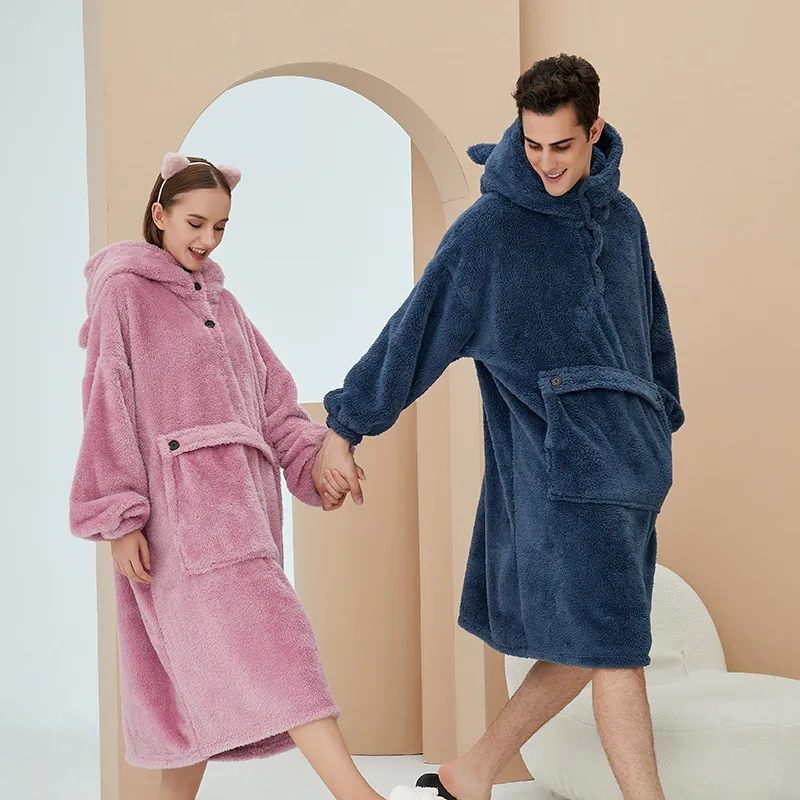 Men's and Women's Terry Bathrobe Flannel Robe Fall Winter Hooded Pajamas Couples Sleepwear
Men's and Women's Terry Bathrobe Flannel Robe Fall Winter Hooded Pajamas Couples Sleepwear