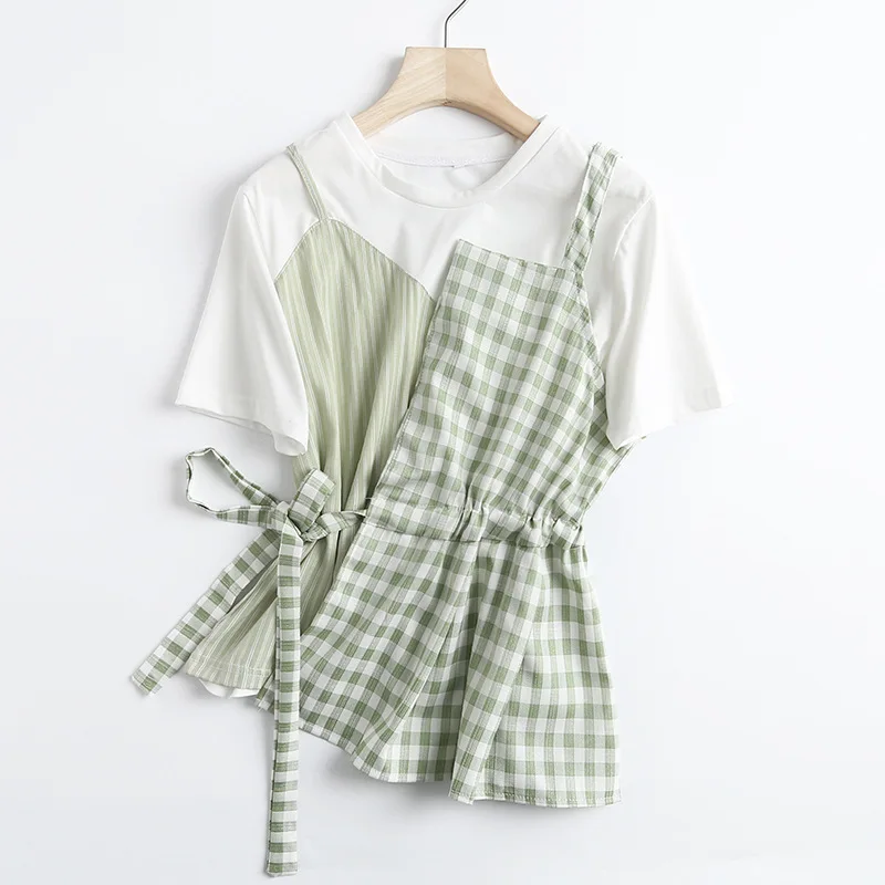 DOUJILI 2021 New Style Summer Top Tees Short Sleeve Green Plaid Splicing Fashion T-Shirts For Lady Women
DOUJILI 2021 New Style Summer Top Tees Short Sleeve Green Plaid Splicing Fashion T-Shirts For Lady Women