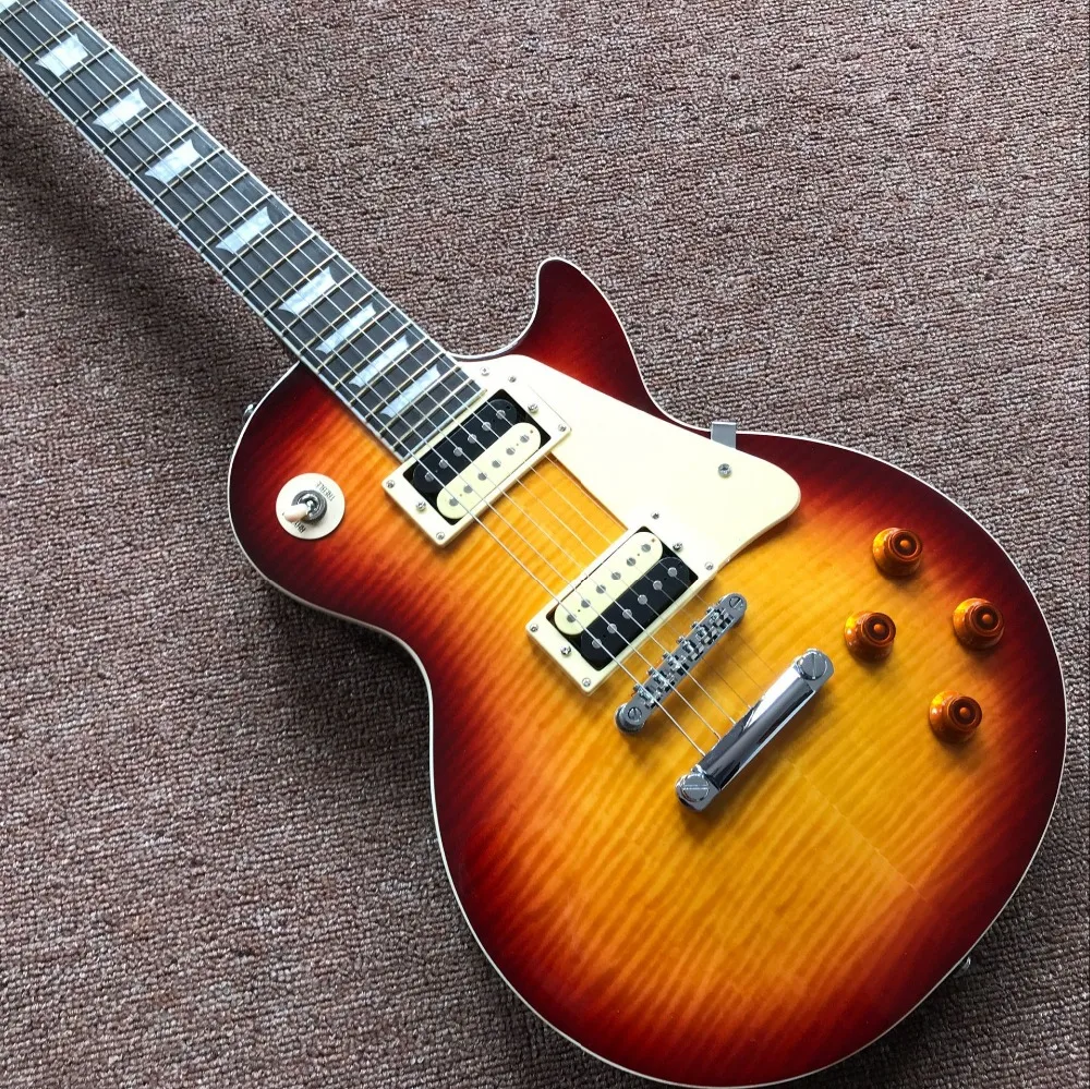 

New Custom standard LP electric guitar Sunburst color Tiger Flame Maple top Rosewood fingerboard Mahogany body 6 stings guitarra