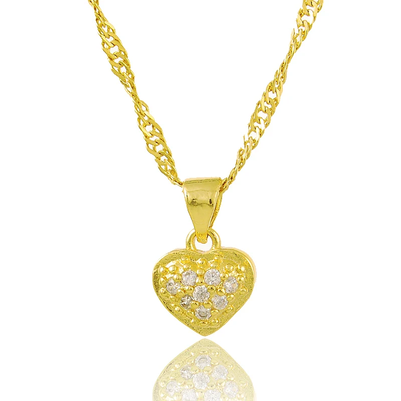 

24k Gold Color Necklace Inlaid Zircon Heart-shaped Pendant Water Ripple Necklace Electroplated Gold Jewelry Wedding Gift For