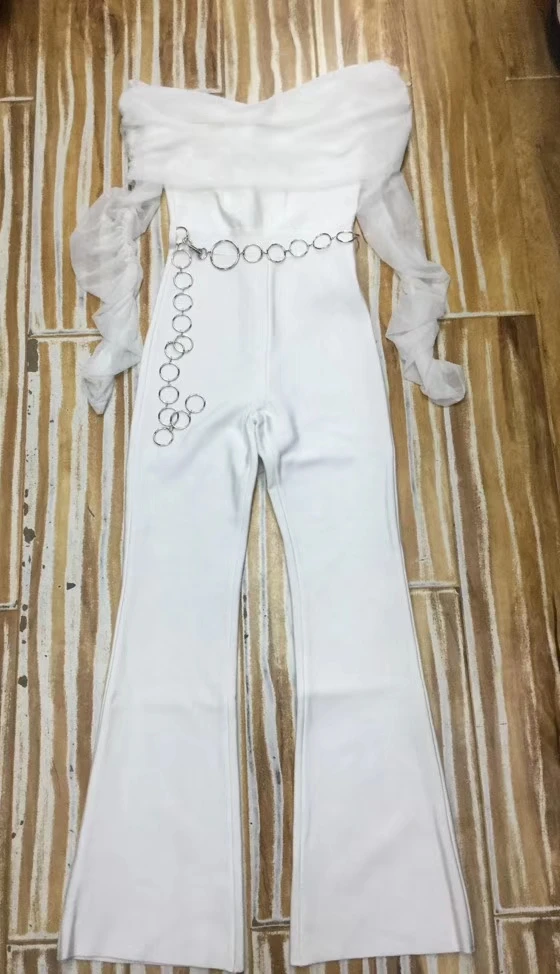High Quality White Slash Neck Long Mesh Sleeve Rayon Bandage Jumpsuit Evening Party Jumpsuit
High Quality White Slash Neck Long Mesh Sleeve Rayon Bandage Jumpsuit Evening Party Jumpsuit