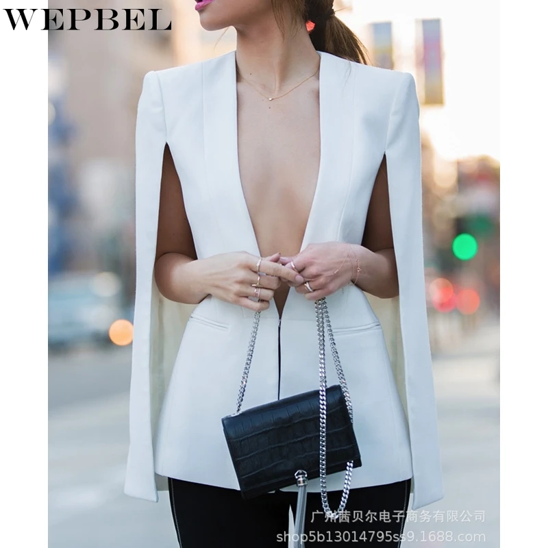 WEPBEL Blazers Jacket Women's Sexy V-neck Slim Jacket Summer Fashion Long Sleeve Solid Color Cloak Blazers Jacket 
WEPBEL Blazers Jacket Women's Sexy V-neck Slim Jacket Summer Fashion Long Sleeve Solid Color Cloak Blazers Jacket