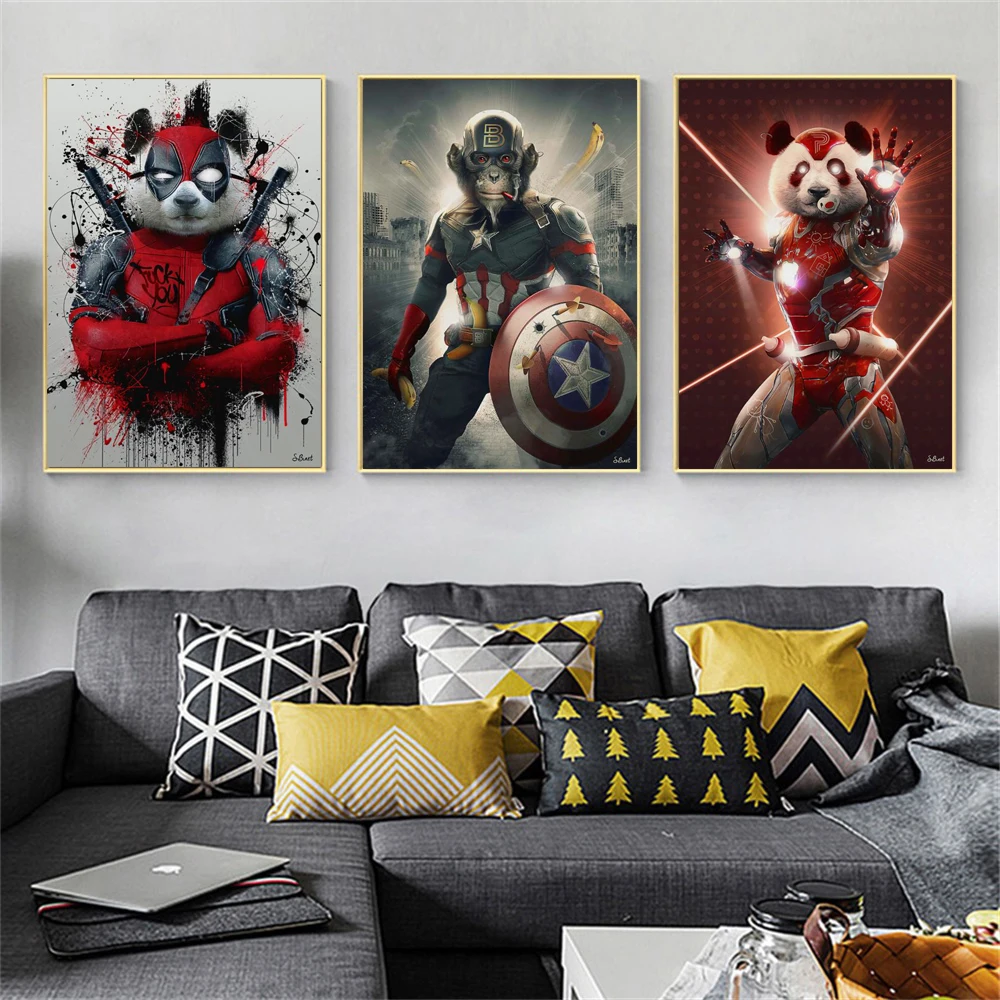 Funny Animals Heroes Graffiti Art Paintings on the Wall Art Posters and Prints Monkey And Panda Pictures for Kids Room Decor
Funny Animals Heroes Graffiti Art Paintings on the Wall Art Posters and Prints Monkey And Panda Pictures for Kids Room Decor