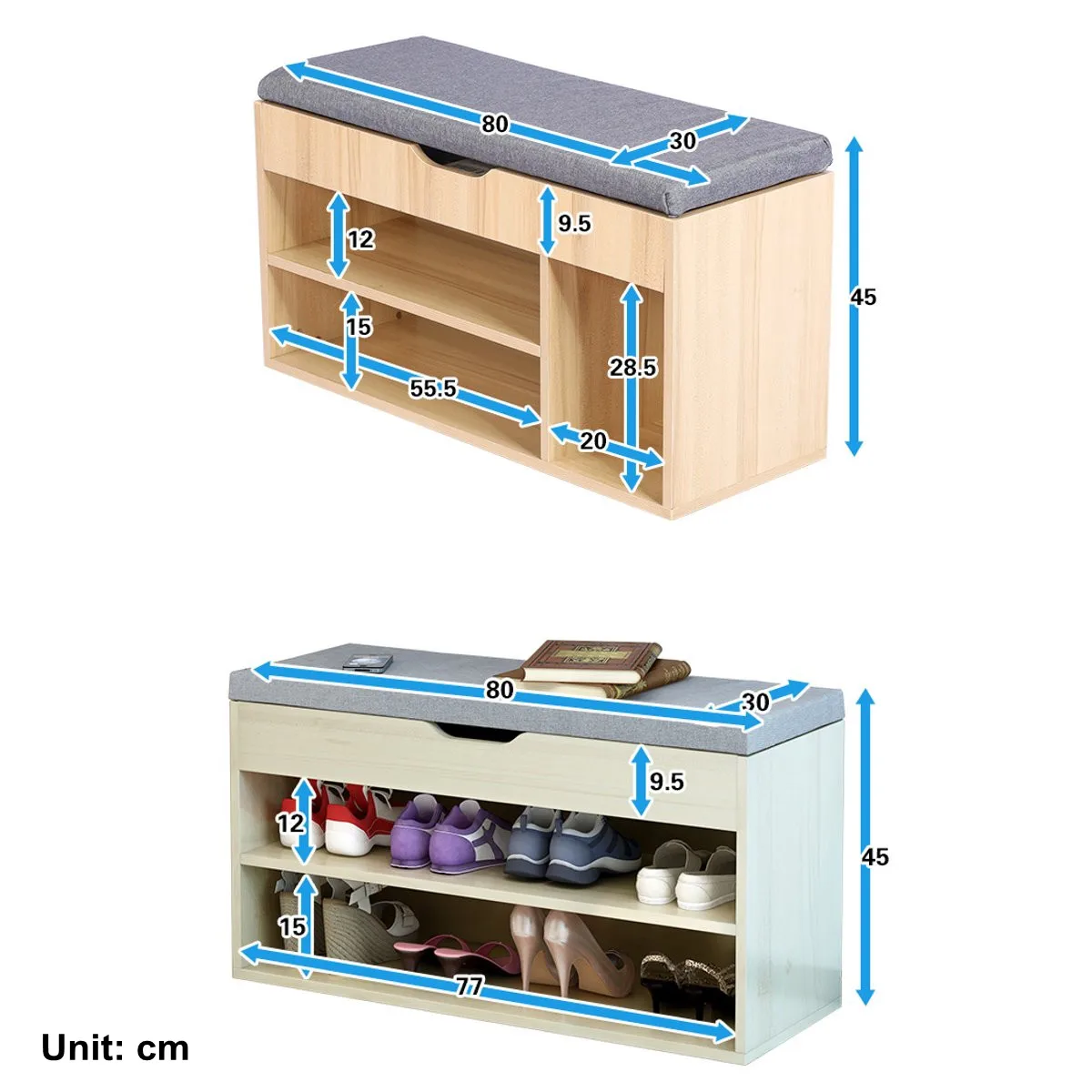 Wooden Shoe Storage Rack Stool Cabinet Padded Seat Multifunction Shoe Cabinets Sofa Bench Living Room Furniture 80x30x45cm
Wooden Shoe Storage Rack Stool Cabinet Padded Seat Multifunction Shoe Cabinets Sofa Bench Living Room Furniture 80x30x45cm