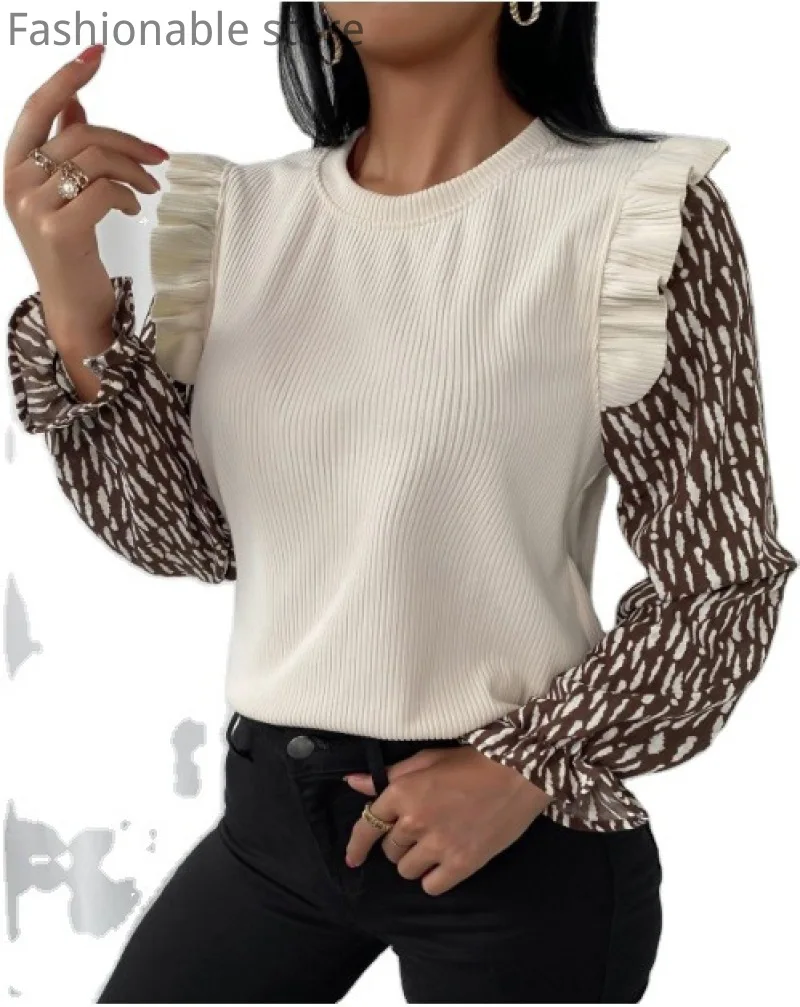 Осень-зима, с длинными рукавами, с круглым воротом, с оборками женский пуловер свитер 
Осень-зима, с длинными рукавами, с круглым воротом, с оборками женский пуловер свитер