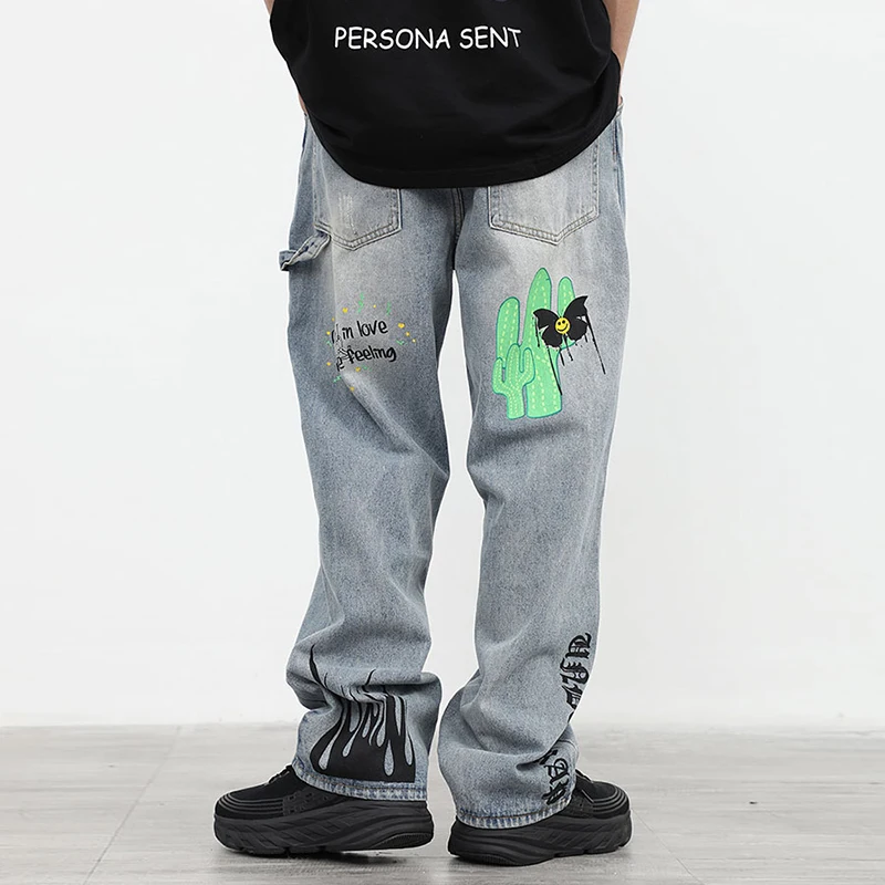 2021 New High Street Retro Cactus Embroidery Jeans for Men and Women Graffiti Distressed Straight Loose Casual Denim Trousers
2021 New High Street Retro Cactus Embroidery Jeans for Men and Women Graffiti Distressed Straight Loose Casual Denim Trousers