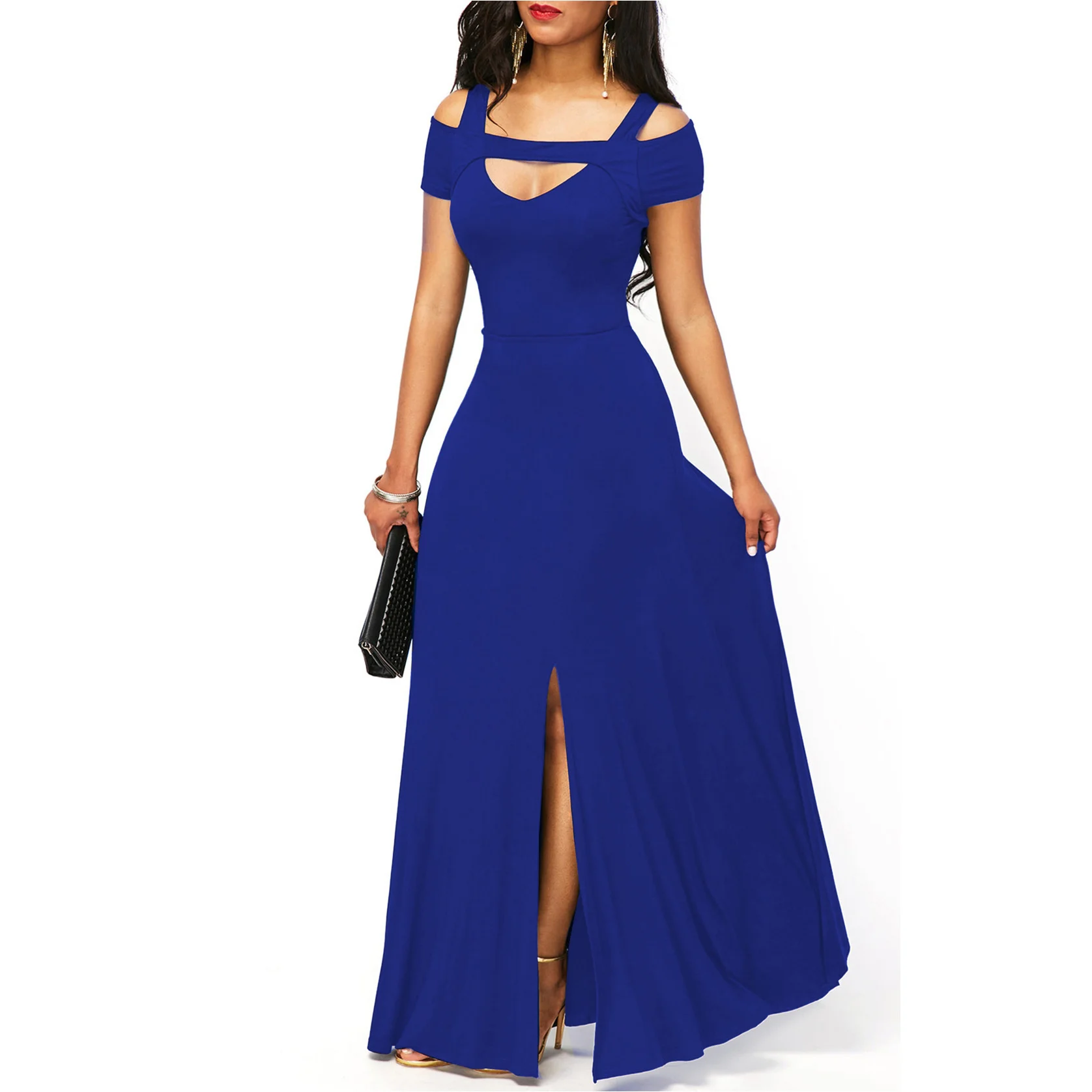 Large solid color V-neck sexy off shoulder split slim party dress elegant women's dress
Large solid color V-neck sexy off shoulder split slim party dress elegant women's dress