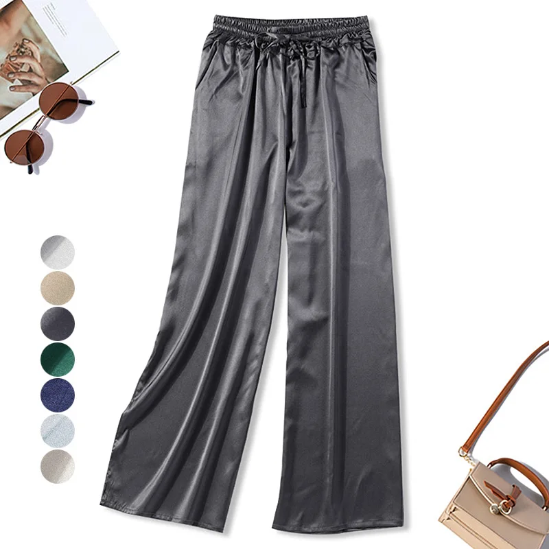 Women's Long Pants 92% Mulberry Silk 8% Spandax Satin Silk Tied Waist Wide Leg Trousers Loose Type JT017
Women's Long Pants 92% Mulberry Silk 8% Spandax Satin Silk Tied Waist Wide Leg Trousers Loose Type JT017