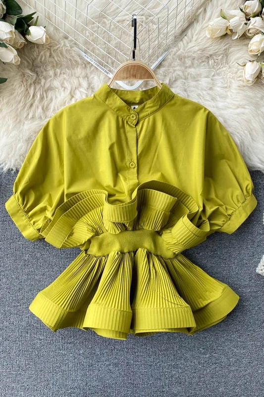 European and American tops women's design sense niche three-dimensional ruffled pleated slim fit puff sleeve shirt
European and American tops women's design sense niche three-dimensional ruffled pleated slim fit puff sleeve shirt