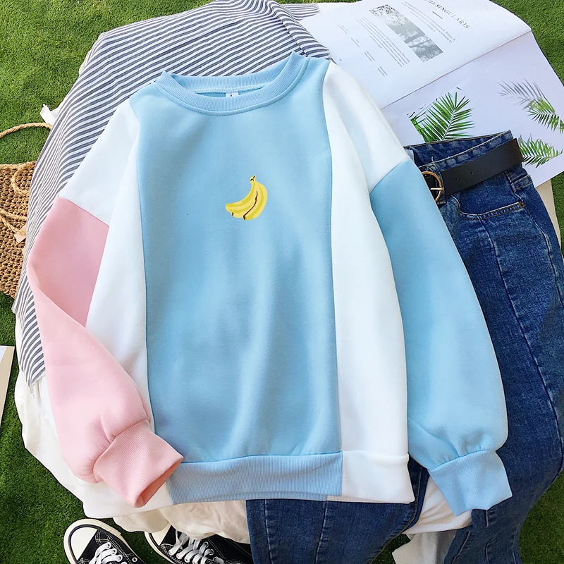 Fruits Print Hoodies Women Colorblock Splicing Fleece Streetwear Casual O-neck Kawaii Avocado Strawberry Banana Lemon Sweatshirt
Fruits Print Hoodies Women Colorblock Splicing Fleece Streetwear Casual O-neck Kawaii Avocado Strawberry Banana Lemon Sweatshirt