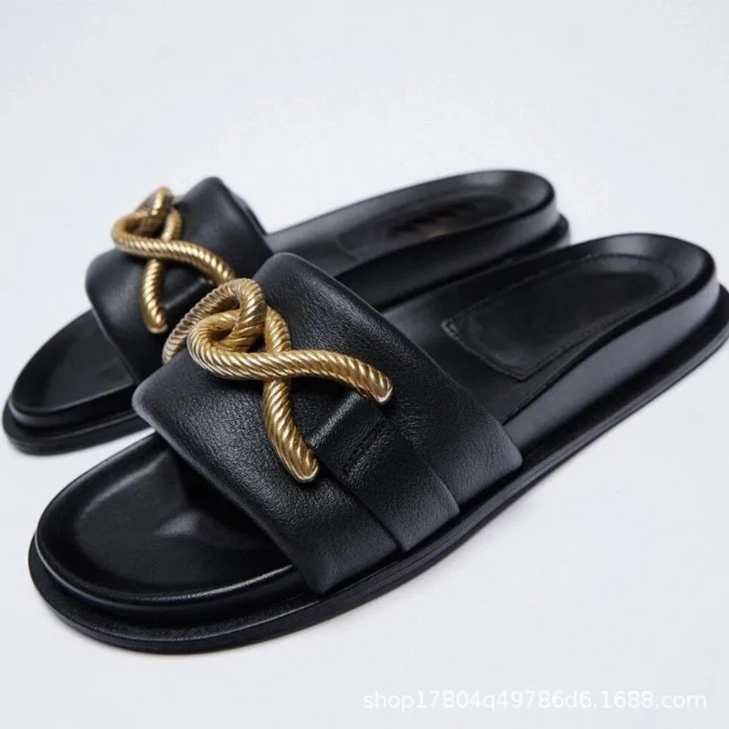 ZA 2021 Summer New European And American Daily Leisure Slippers Metal Ornaments With Flat Bottom Lazy Slippers Fashion Sandals
ZA 2021 Summer New European And American Daily Leisure Slippers Metal Ornaments With Flat Bottom Lazy Slippers Fashion Sandals