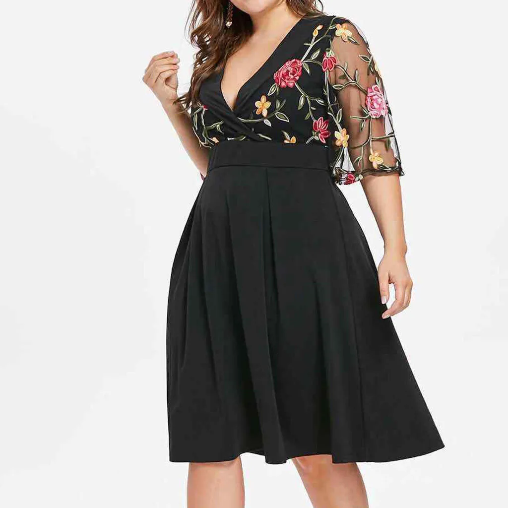 Fashion Women Dress Summer Casual Floral Short Sleeve Solid Applique V-Neck Dress Ladies Plus Size Loose Dress#35 
Fashion Women Dress Summer Casual Floral Short Sleeve Solid Applique V-Neck Dress Ladies Plus Size Loose Dress#35