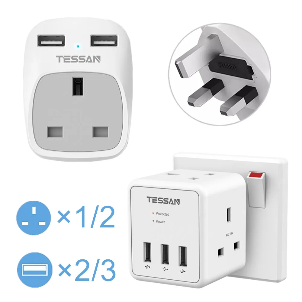 TESSAN UK Surge Protector Power Strip with 3 USB Ports 2 Way Outlets, 13A Cube Multi Plug Extension Wall Socket for Home, Office
TESSAN UK Surge Protector Power Strip with 3 USB Ports 2 Way Outlets, 13A Cube Multi Plug Extension Wall Socket for Home, Office