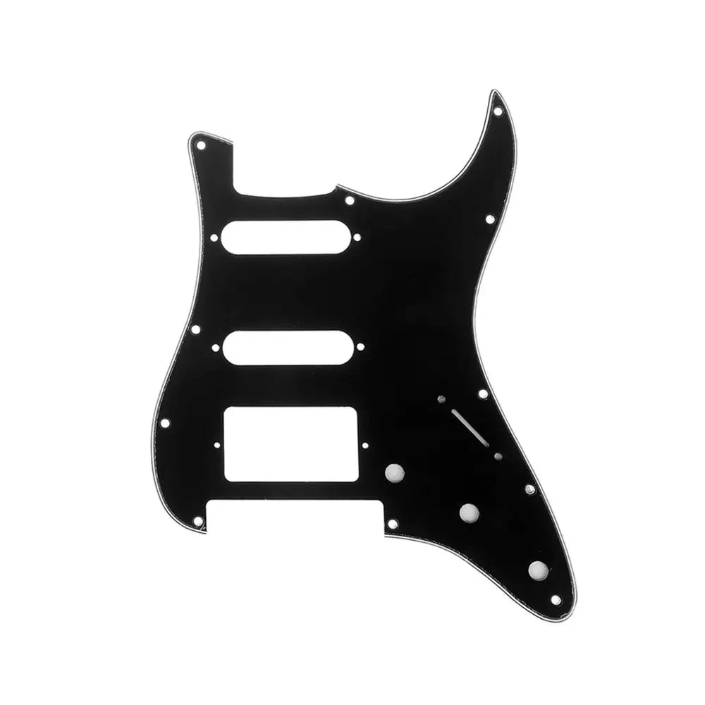

Musiclily Pro 11-Hole Strat HSS Guitar Pickguard for American/Mexican Fender Stratocaster Floyd Rose Bridge Cut, 3Ply Black