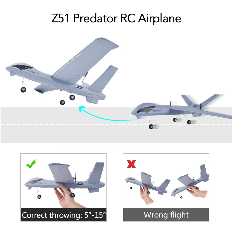 Z51 Predator RC Airplane Remote Control RC Plane 2.4G 2CH 660mm Wingspan EPP DIY Glider RTF Built-in Gyro Flying model for Kids
Z51 Predator RC Airplane Remote Control RC Plane 2.4G 2CH 660mm Wingspan EPP DIY Glider RTF Built-in Gyro Flying model for Kids