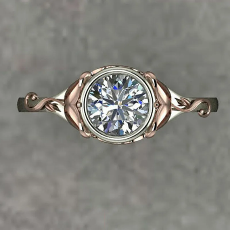 Luxury Female Openwork Two-tone Classic Mirrored Round Zircon Ring for Women Gift Wedding Engagement Rings Jewelry Anillos | Украшения и