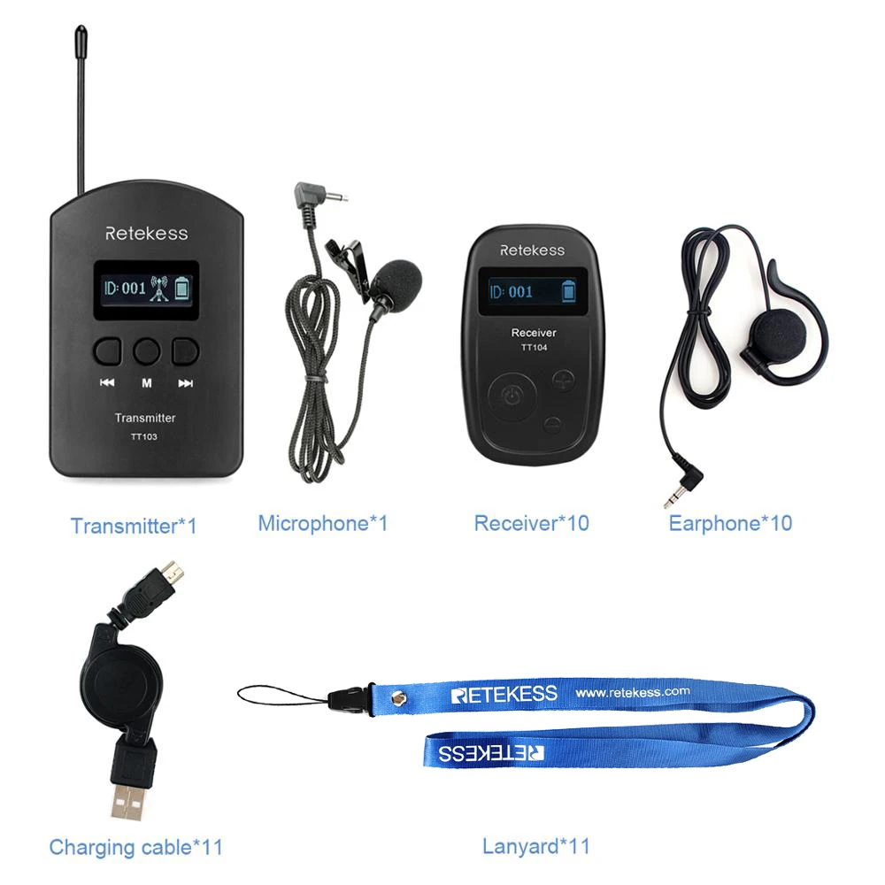

Wireless Tour Guide System 1 Transmitter + 10 Receivers TT104 for Church Listening Teaching Traveling Conference Interpretation