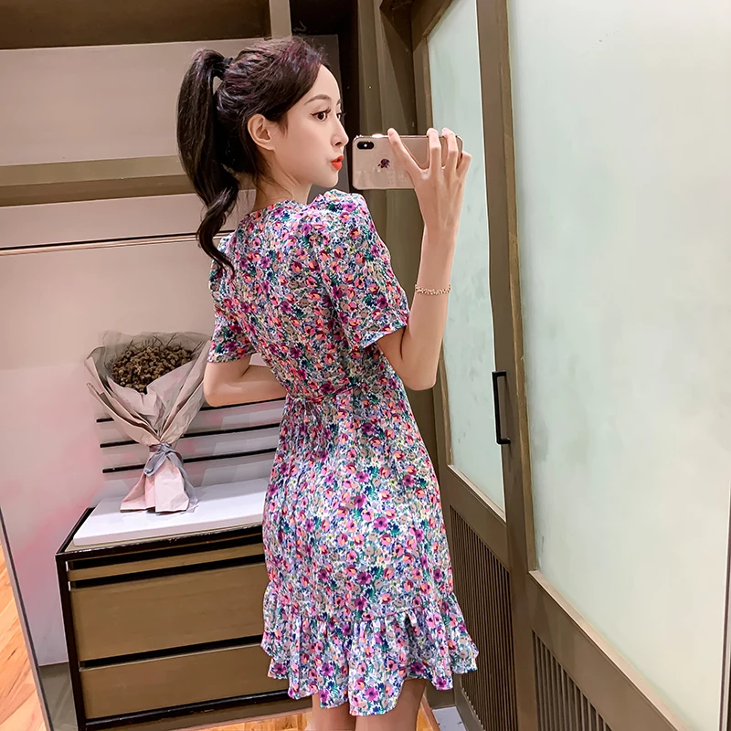 COIGARSAM Floral Print Women dress V-Neck Dresses Purple Green 9997
COIGARSAM Floral Print Women dress V-Neck Dresses Purple Green 9997