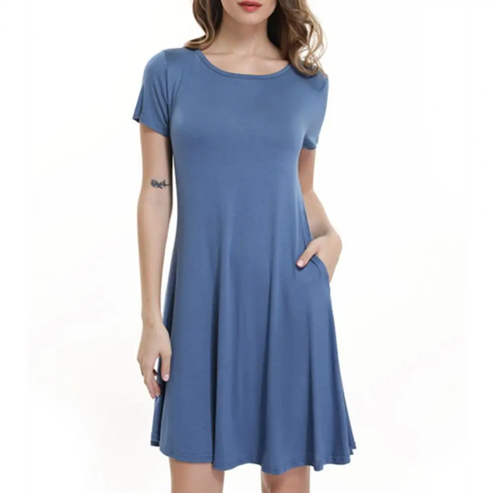 New Stylish Dress Round Neck Soft Solid Color Women Loose Casual Short Sleeves Dress for Dating
New Stylish Dress Round Neck Soft Solid Color Women Loose Casual Short Sleeves Dress for Dating