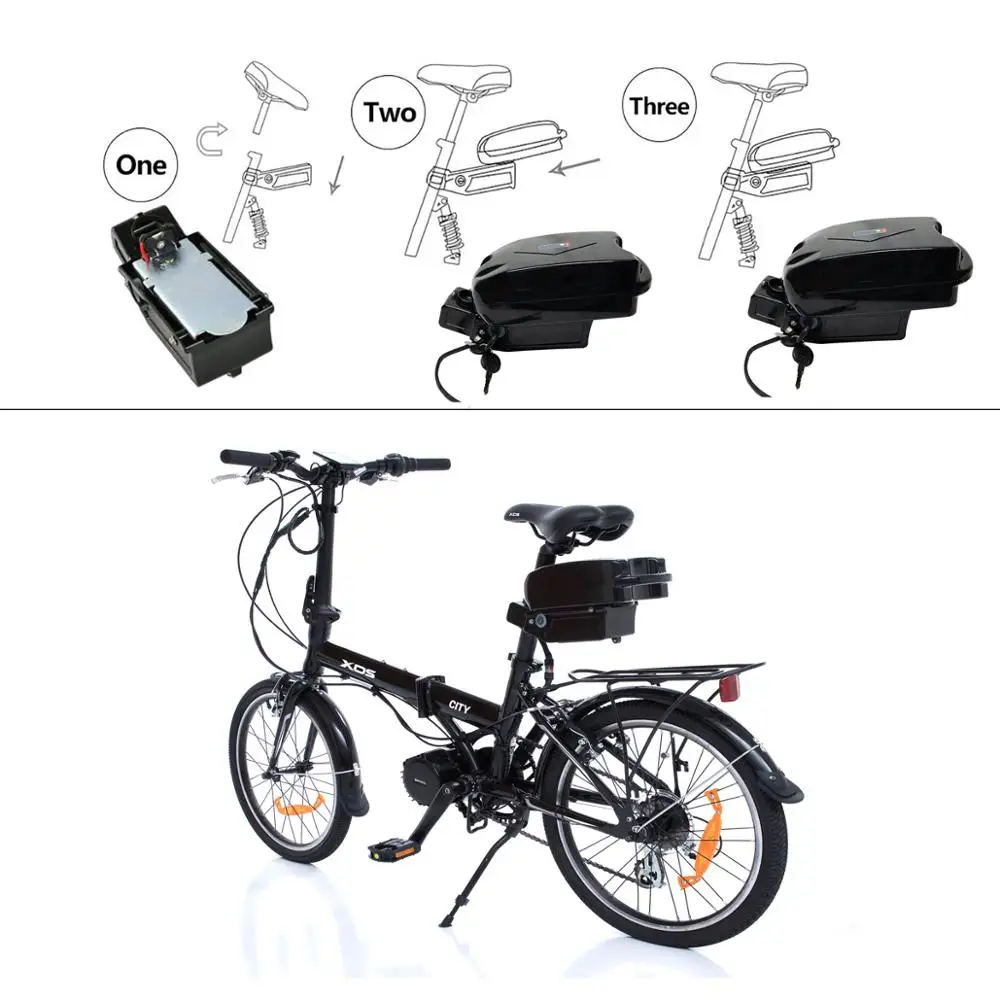 36V/48V E-Bike Battery Case Seat Post Frog Batteries Box MAX 60PCS 18650 Cell