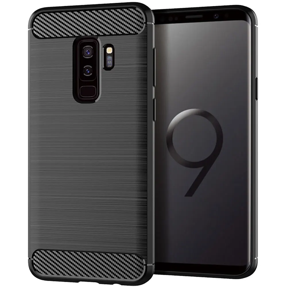 Силиконовый чехол для телефона Samsung Galaxy S9 Plus мягкий из углеродного волокна бампер