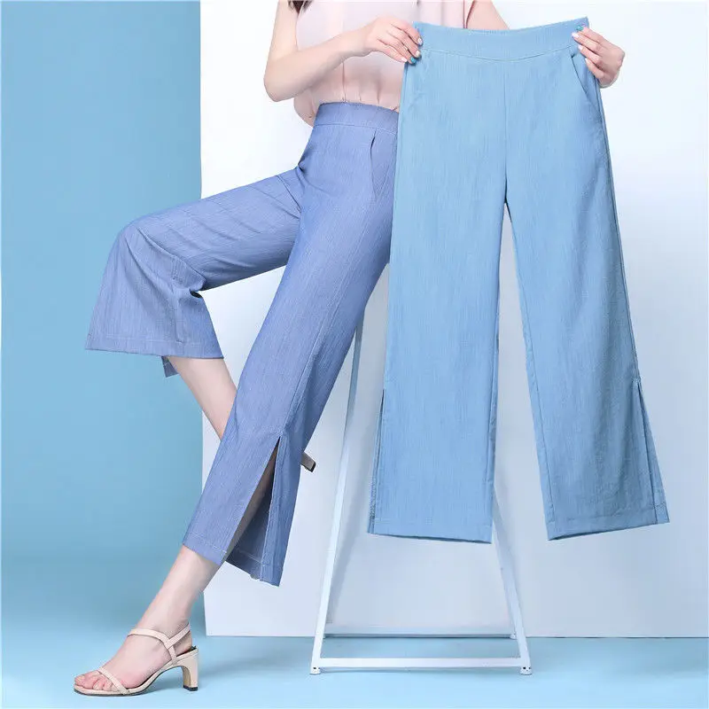 Summer High Waist Wide Leg Pants Women Thin Ice Silk Calf Length Pants Korean Casual Loose All-match Trousers Plus Size 3XL
Summer High Waist Wide Leg Pants Women Thin Ice Silk Calf Length Pants Korean Casual Loose All-match Trousers Plus Size 3XL