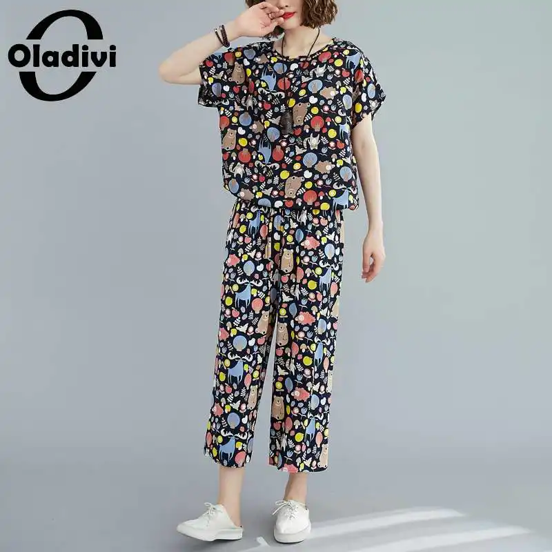 Комплект одежды Oladivi женский из 2 предметов, модная футболка-капри с принтом, большие размеры 3XL, спортивный костюм с топом и брюками, на лето 
Комплект одежды Oladivi женский из 2 предметов, модная футболка-капри с принтом, большие размеры 3XL, спортивный костюм с топом и брюками, на лето