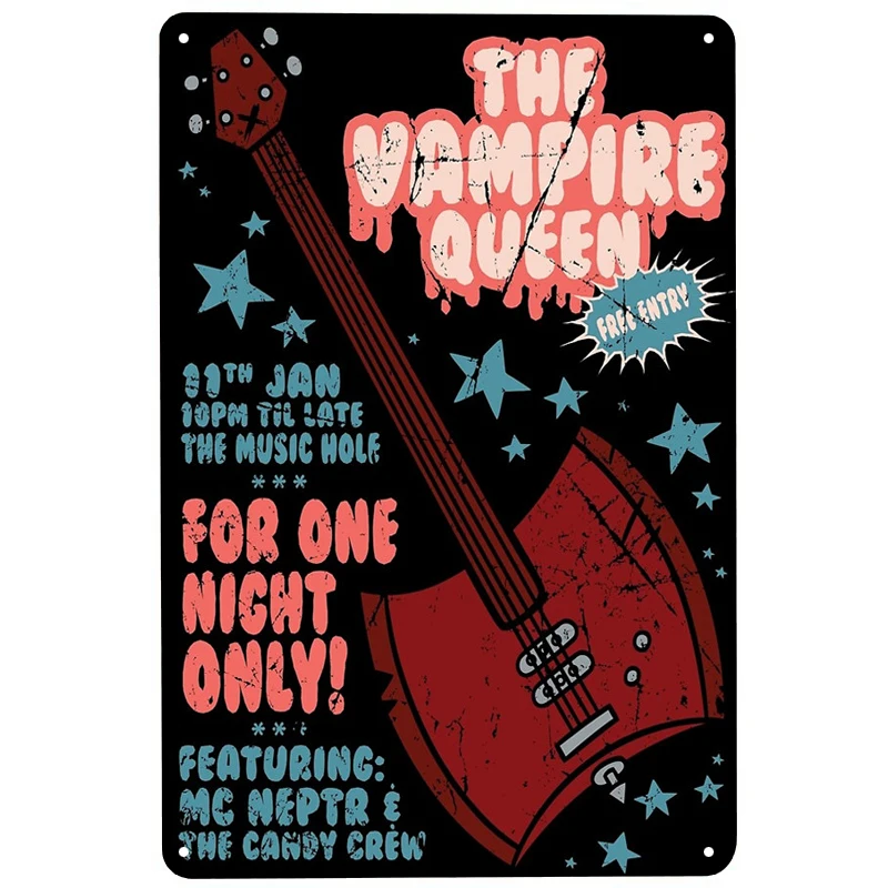 The Vampire Queen Music printed Metal Signs Retro Tin Signs Funny Poster Decor for Bar Pub Club Decoration for Living Room Home
The Vampire Queen Music printed Metal Signs Retro Tin Signs Funny Poster Decor for Bar Pub Club Decoration for Living Room Home