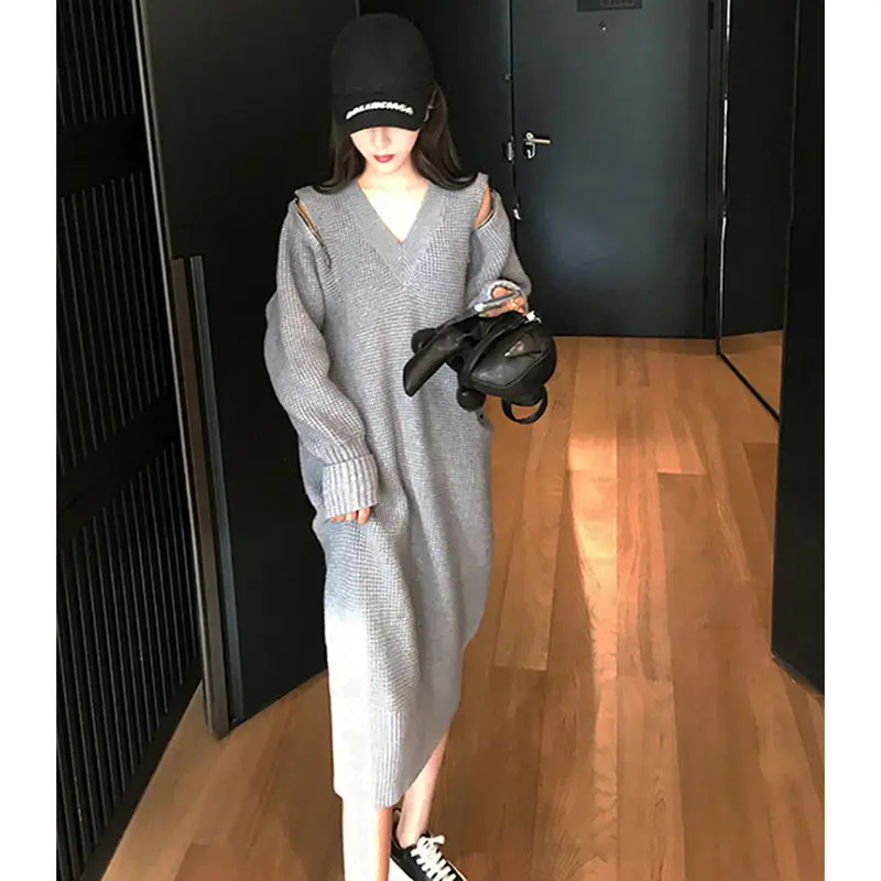 Women 2022 Autumn Winter Casual V Collar Thick Maxi Sweater Pullovers Dress Female Basic Loose Long Sleeve Dresses Vestidos J83
Women 2022 Autumn Winter Casual V Collar Thick Maxi Sweater Pullovers Dress Female Basic Loose Long Sleeve Dresses Vestidos J83