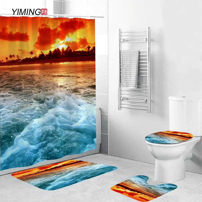 3D ocean wave sunset bathroom non-slip mat set waterproof shower curtain set toilet seat cushion bathroom carpet set
3D ocean wave sunset bathroom non-slip mat set waterproof shower curtain set toilet seat cushion bathroom carpet set