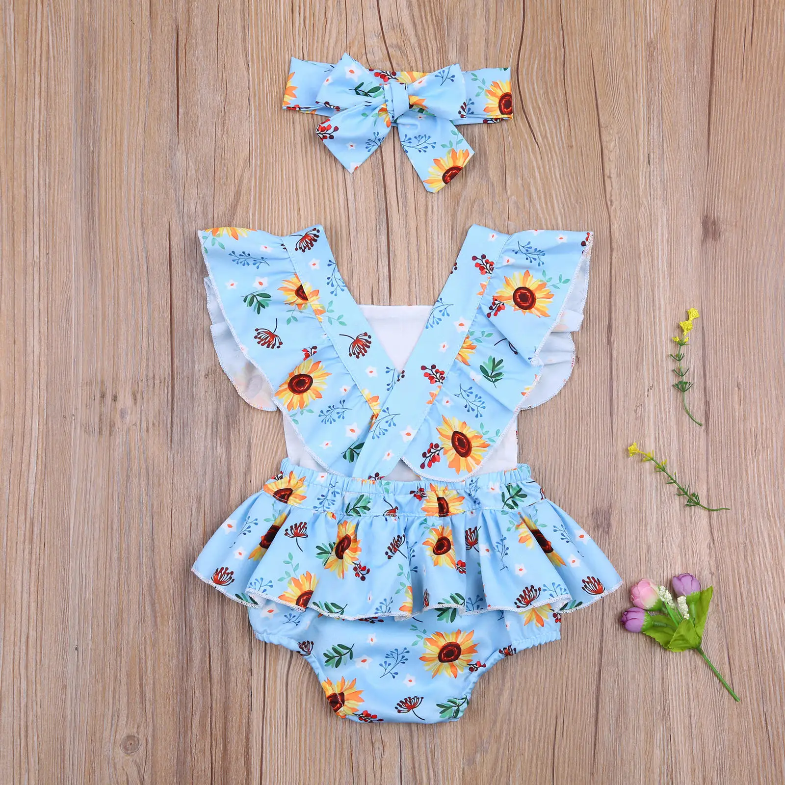 0-24M Baby Sunflower Print Clothes Set, Casual Flying Sleeve Square Collar Jumpsuit with Buttons + Bow-knot Headband Summer
0-24M Baby Sunflower Print Clothes Set, Casual Flying Sleeve Square Collar Jumpsuit with Buttons + Bow-knot Headband Summer