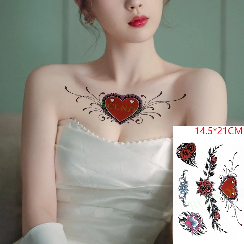 Водостойкая Временная тату-наклейка красная роза цветок любовь сердце стиль