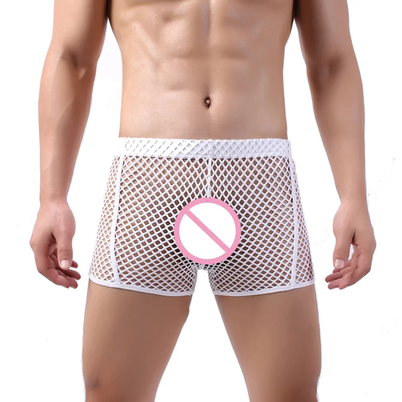 Sexy Mesh Underwear Men Fishnet Boxers Transparent Erotic Lingerie Breathable Underpants Trunks Boxer Arrow Shorts Bottoms | Мужская