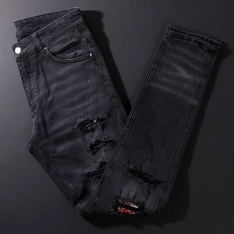 Fashion Streetwear Men Jeans High Quality Retro Black Gray Elastic Cotton Ripped Jeans Men Patchwork Designer Hip Hop Punk Pants
Fashion Streetwear Men Jeans High Quality Retro Black Gray Elastic Cotton Ripped Jeans Men Patchwork Designer Hip Hop Punk Pants