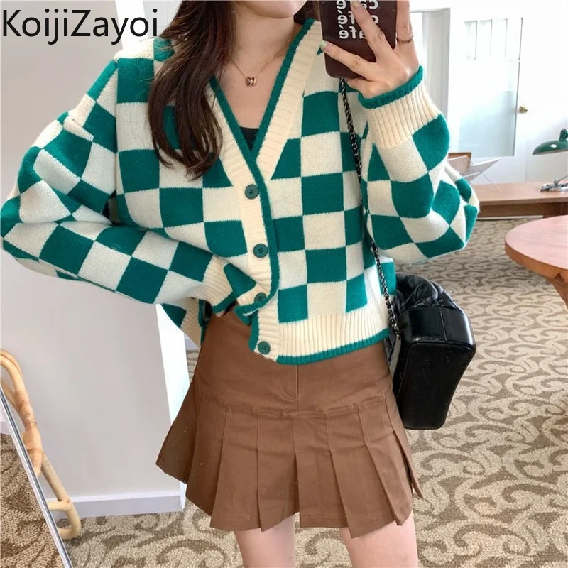Koijizayoi Casual Women Loose Knitted Plaid Cardigan Lady Chic Autumn Winter Thick Kardigans Single Breasted Sweater Cardigans
Koijizayoi Casual Women Loose Knitted Plaid Cardigan Lady Chic Autumn Winter Thick Kardigans Single Breasted Sweater Cardigans