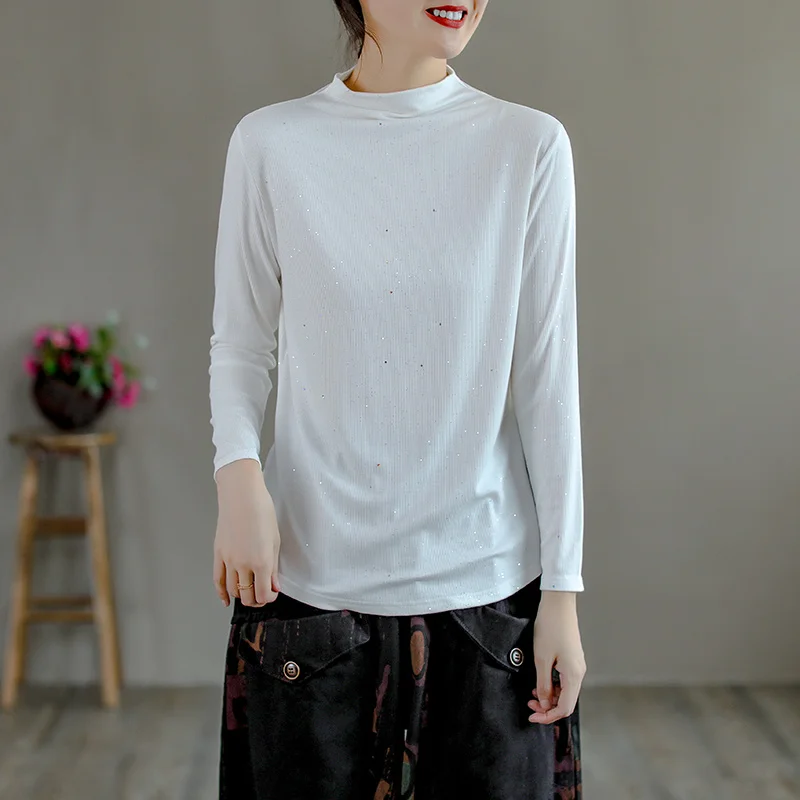 Flower Concept Pure Color Temperament Thread Cotton T-shirt Bottoming Shirt Female Autumn Fashion Personality Shiny Diamond in
Flower Concept Pure Color Temperament Thread Cotton T-shirt Bottoming Shirt Female Autumn Fashion Personality Shiny Diamond in