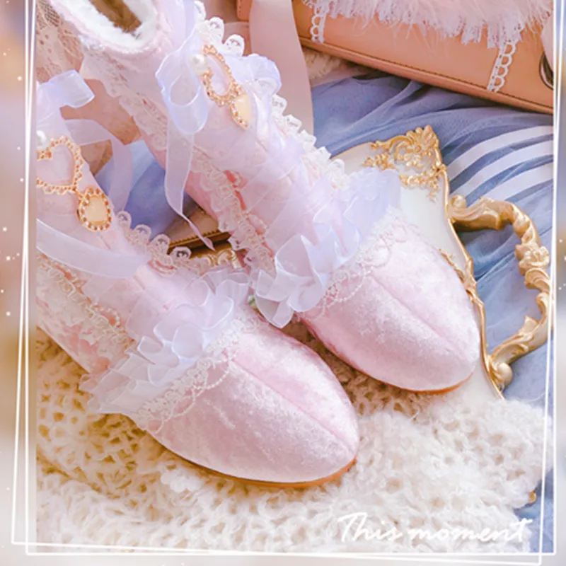 Sweet Handmade Women's Girls Pink Ankle Boots Med Heels Round Toe Ribbon Lace Decor Sweet Shoes C158
Sweet Handmade Women's Girls Pink Ankle Boots Med Heels Round Toe Ribbon Lace Decor Sweet Shoes C158