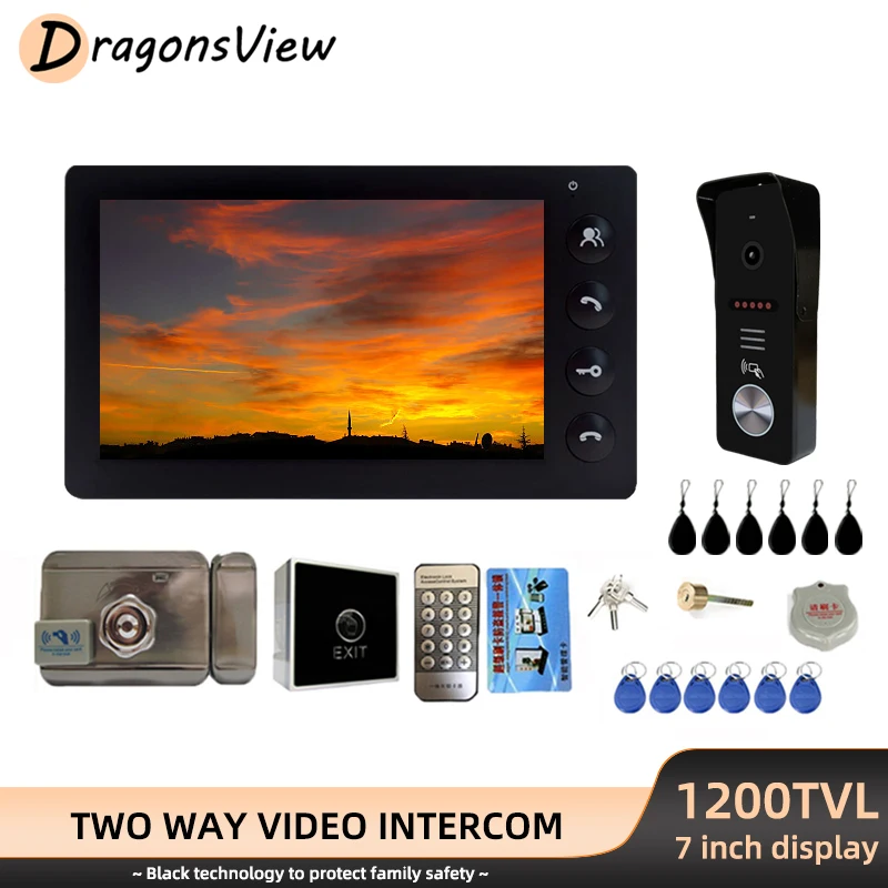 

DragonsView Door Intercom 7 Inch Video Door Phone Entry System Kit Wired RFID Doorbell Camera 1200TVL for Home Villa Building