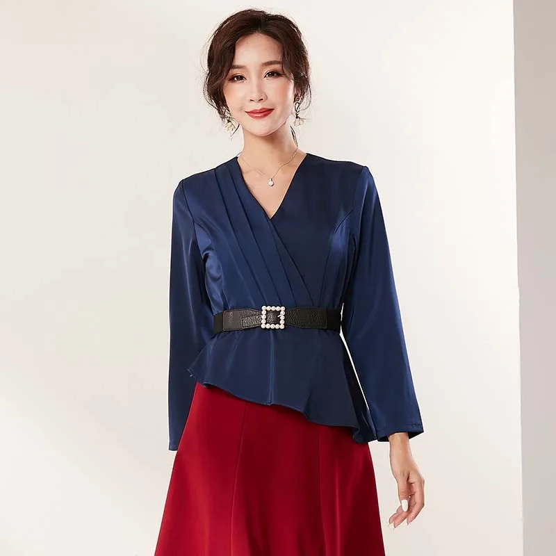 Womens Blouses Autumn Fashion Korean V-neck Long Sleeve Plus Size Office Ladies Slim Shirts Tops With Belt Elegant Blouse
Womens Blouses Autumn Fashion Korean V-neck Long Sleeve Plus Size Office Ladies Slim Shirts Tops With Belt Elegant Blouse