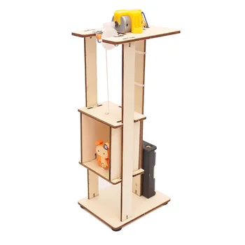 Teenager Wooden Elevator Function Principle Toys DIY Assembled Electric Lift Toys for Children Science Experiment Material Kits