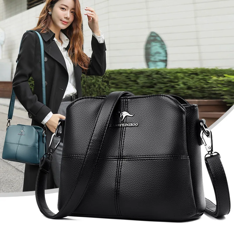 

2020 Rushed 2021 New Style Slung Women's Bag Large Capacity Middle Aged Mother's Soft Leather Simple One Shoulder Cross Handbag