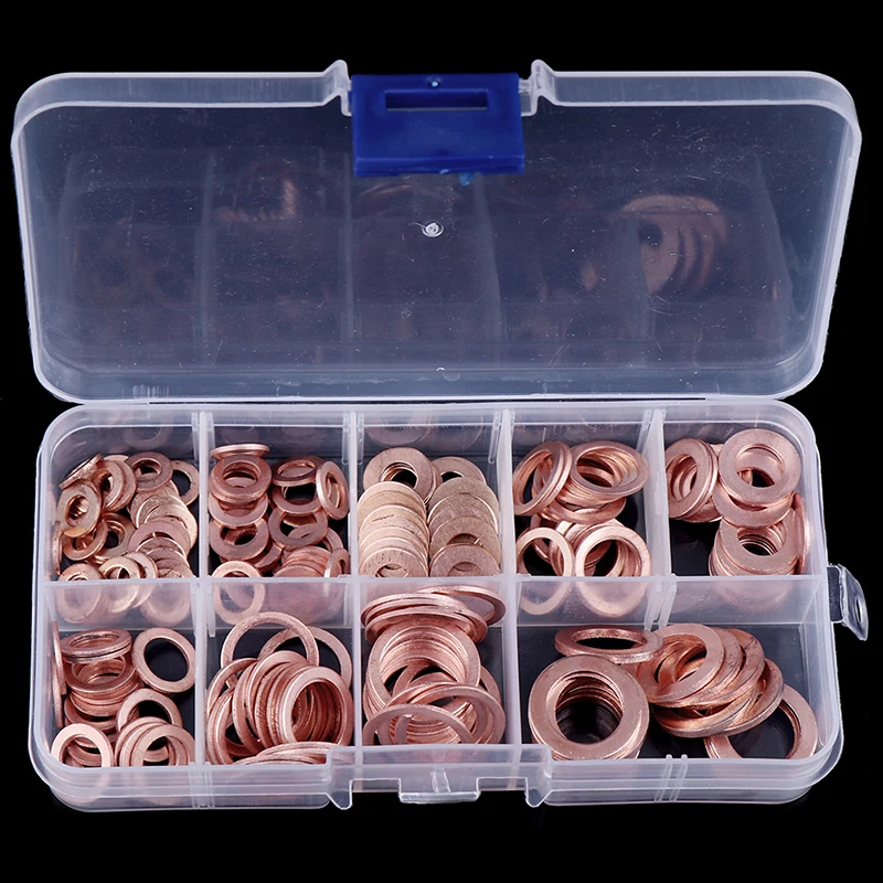 200Pcs/Box Copper Washer Gasket Nut and Bolt Set Flat Ring Seal Assortment Kit
200Pcs/Box Copper Washer Gasket Nut and Bolt Set Flat Ring Seal Assortment Kit