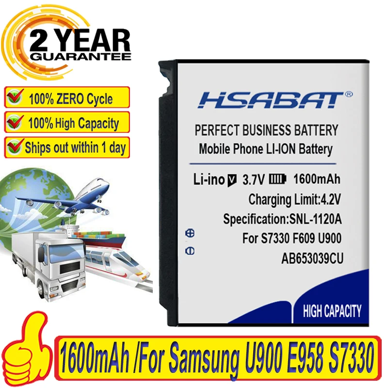 100% Оригинальный аккумулятор HSABAT 1600 мАч для AB653039CU Samsung U900 E958 S7330 F609 U800E|Аккумуляторы