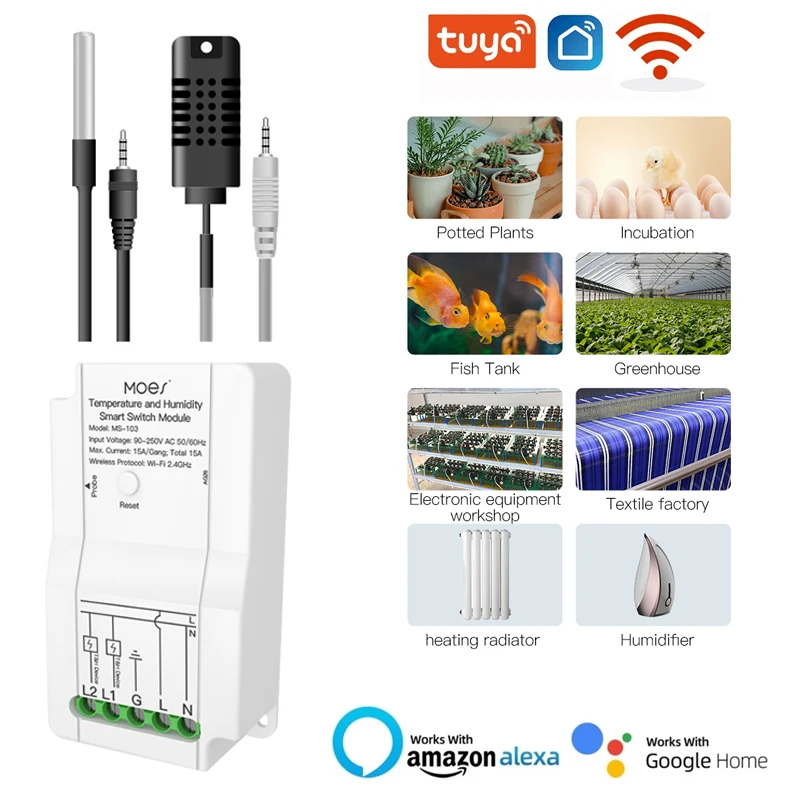 Умный Wi-Fi модуль переключателя температуры и влажности Tuya, сенсорный двойной релейный выход, беспроводной контроллер, работает с Alexa Google Home
Умный Wi-Fi модуль переключателя температуры и влажности Tuya, сенсорный двойной релейный выход, беспроводной контроллер, работает с Alexa Google Home