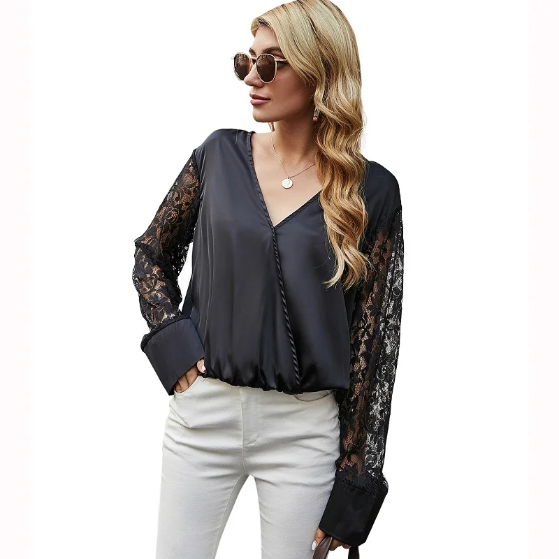Sexy V Neck Lace Patchwork Chiffon Blouse Women Casual Long Sleeve Solid Color Top 2021 Spring Summer New Vintage Fashion Blouse
Sexy V Neck Lace Patchwork Chiffon Blouse Women Casual Long Sleeve Solid Color Top 2021 Spring Summer New Vintage Fashion Blouse