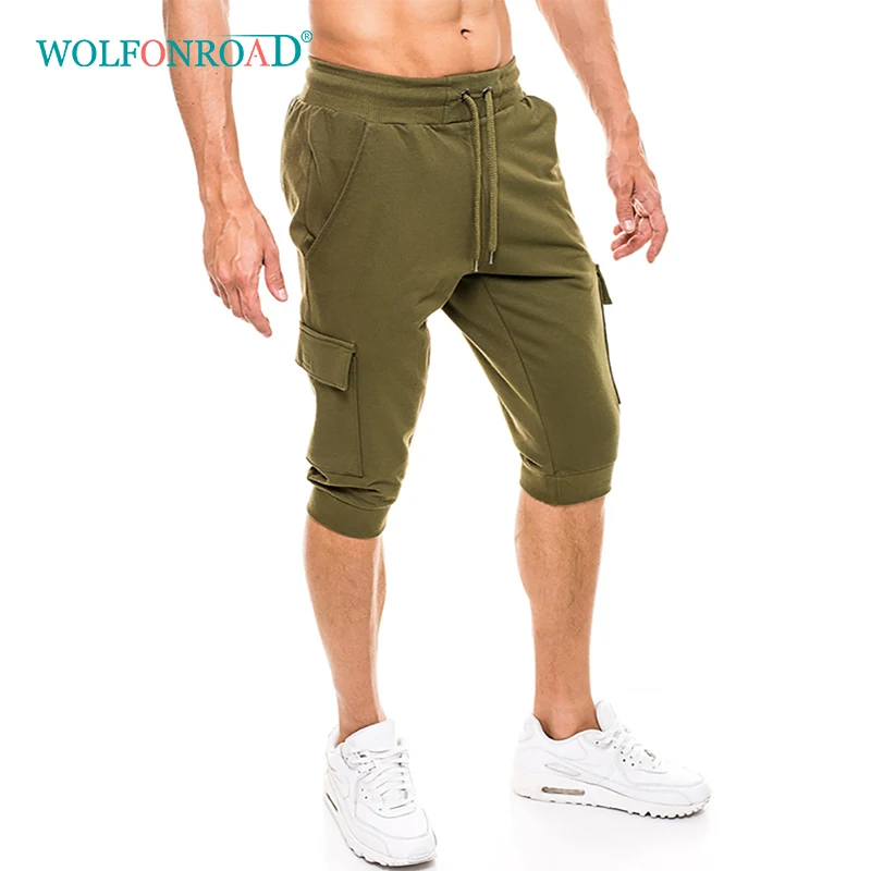WOLFONROAD Summer Capri Hiking Shorts Men Cotton 3/4 Workout Training Slim Jogger Athletic Gym Running Yoga Fitted | Спорт и