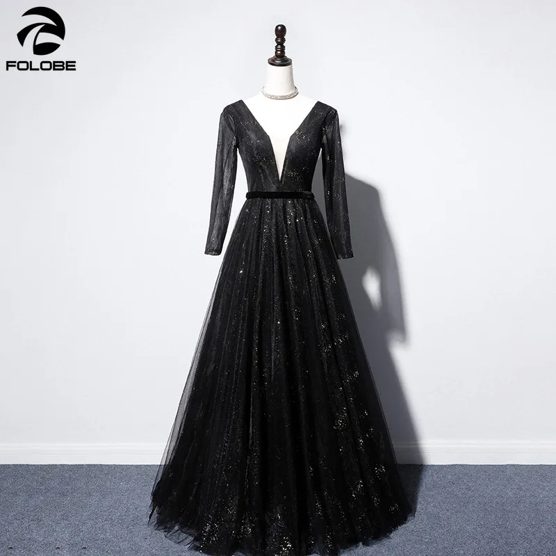 Shiny Black Evening Dress Deep V-neck Long Sleeve Tulle A-line Long Formal Sexy Evening Dresses Robe De Soiree Prom Party Gown
Shiny Black Evening Dress Deep V-neck Long Sleeve Tulle A-line Long Formal Sexy Evening Dresses Robe De Soiree Prom Party Gown